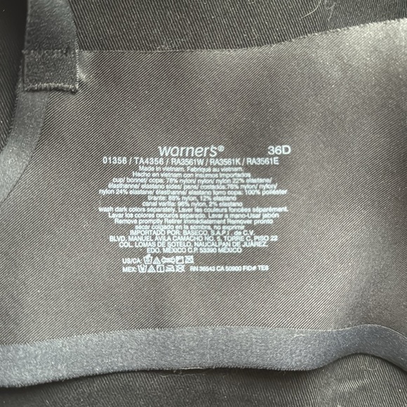 Warners Black Underwire 36D bra NWOT - Picture 4 of 6